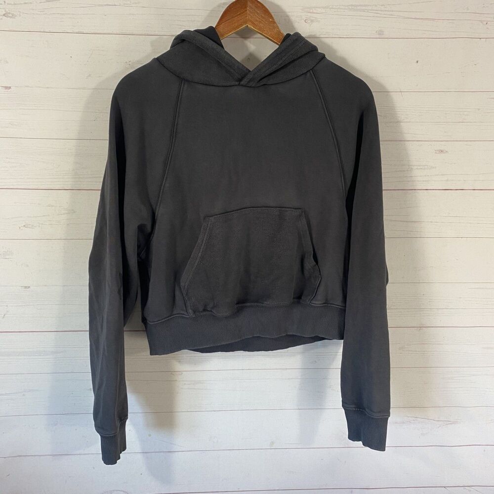 Aerie Womens Cropped Hoodie Sweatshirt Sz Small Gray Pullover 100% Cotton